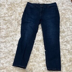 Talbots Flawless Five pocket slim ankle dark blue jeans.